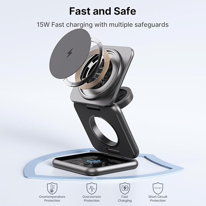 3 in 1 Charging Station for Apple Multiple Devices, Zinc Alloy Foldable Travel - Image 7