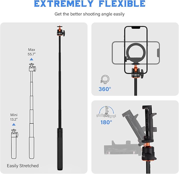 PHOPIK 55" Magnetic Selfie Stick Phone Tripod, Extendable Magnetic Cell Phone - Image 3
