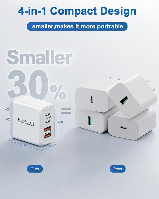 40W USB C Charger Block, 3 Pack 4-Ports Type C Fast Charging Cubes PD USBC Wall - Image 5