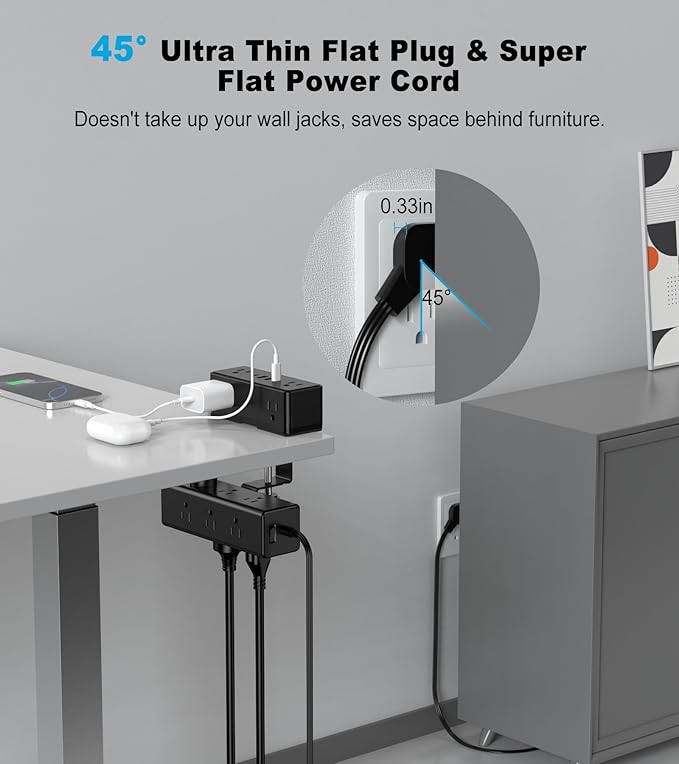 Dual Layer Desk Clamp Power Strip, Under Desk Power Strip - Image 3