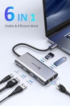 UtechSmart USB C Hub, USB C Ethernet Multiport Adapter, 6 In 1 USB C to HDMI - Image 2