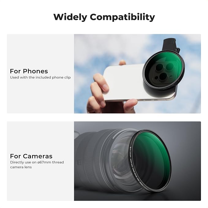K&F Concept 67mm Clip-on ND2-32 Phone Camera Lens Filter Kit - Image 6