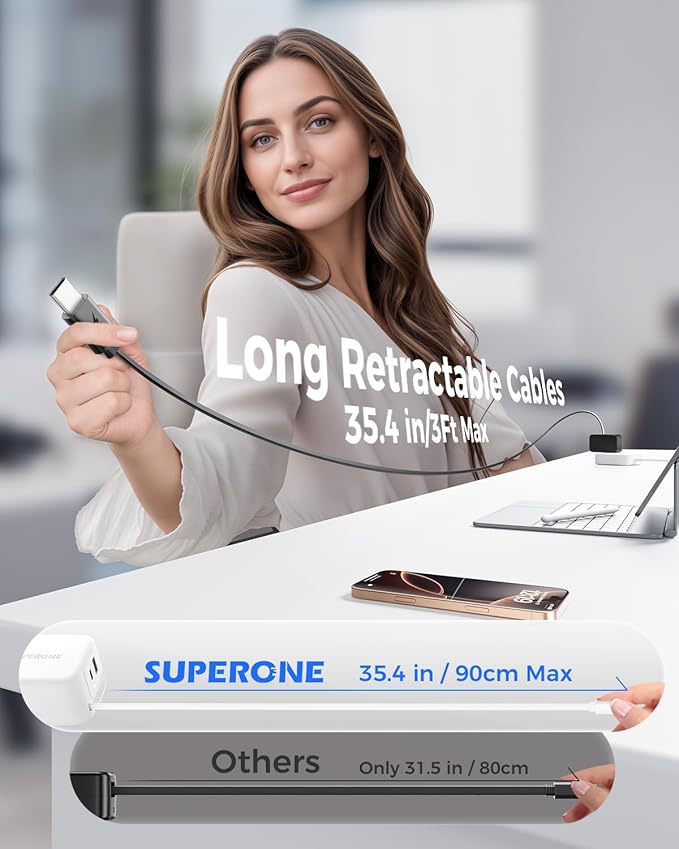 SUPERONE Retractable iPhone charger, 4-Port USB C Charger Block, iPhone - Image 2