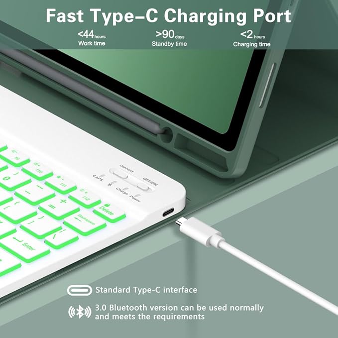 Keyboard Case for Samsung Galaxy Tab A9 Plus 5G 11 inch 2023, 7 Color Backlit - Image 3