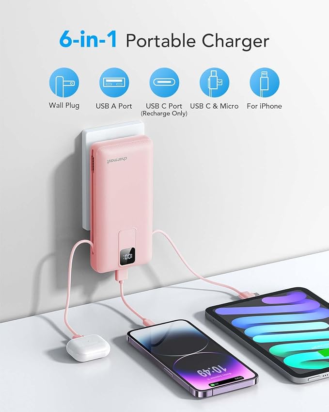 Charmast Portable Charger with Built-in Cables and Wall Plug, 20000mAh 20W USB - Image 2