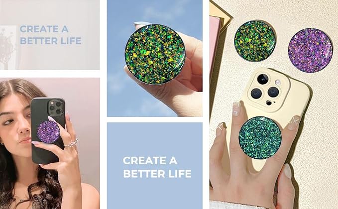 3 Pack Fashionable Clear Glitter Expandible Collapsible Moblile Phone Grip - Image 4