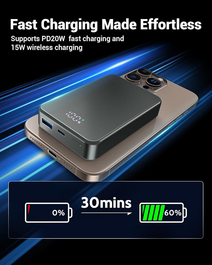 Magnetic Power Bank 26800mAh for Magsafe Portable Charger, Aluminum Alloy Large - Image 2