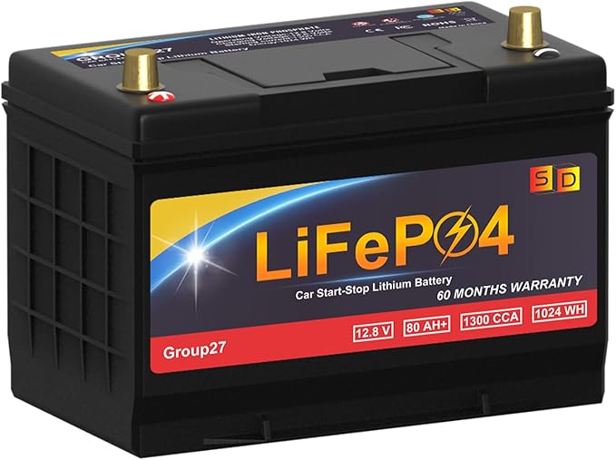 Car Battery GROUP 27 Lithium-ion Car Battery, 12.8V 80Ah 1300CCA LiFePO4 by SDULIBITILYlitiumbattery