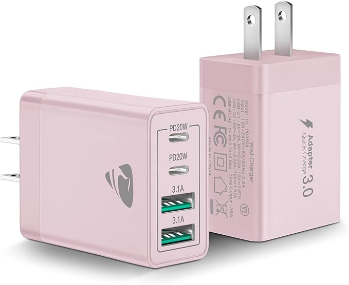 40W USB C Charger Cube, 4-Port QC Wall Plug +PD 3.0 Power Adapter Multiport by Aiminu