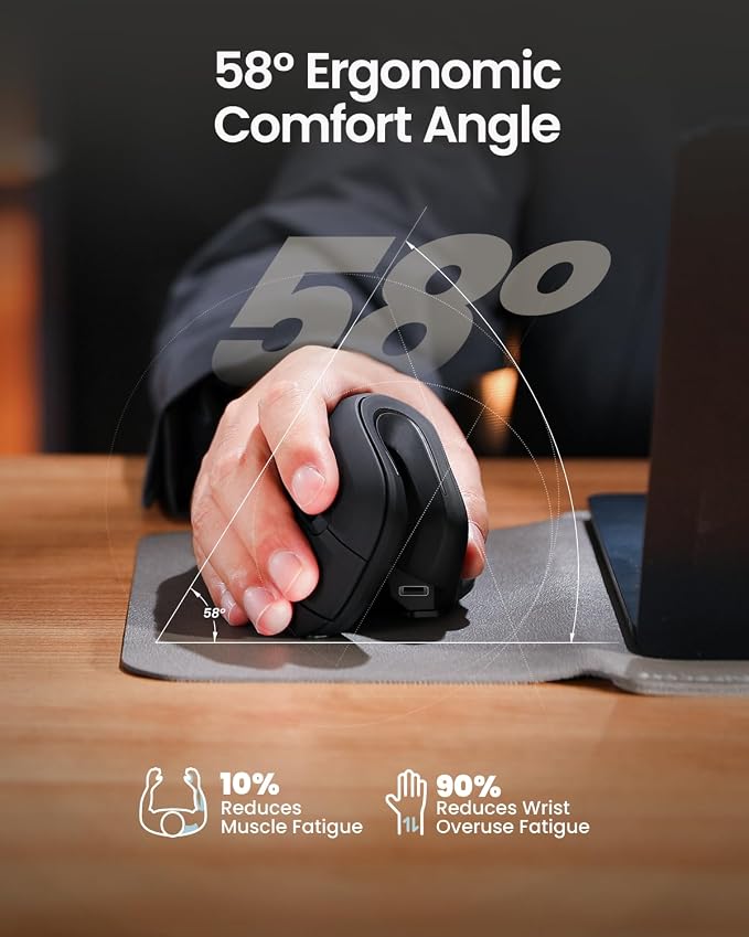 ProtoArc Ergonomic Mouse, EM11 NL Bluetooth Rechargeable Wireless Vertical Mouse - Image 8