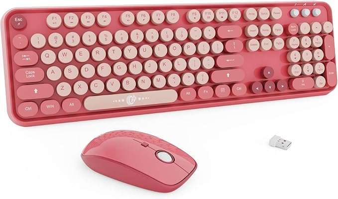 Wireless Keyboard and Mouse Combo, 104 Round Keys Cute Colorful Keyboard and by TT-FOPETT