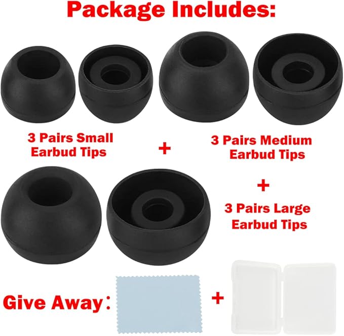 Earbud Tips - 9 Pairs Black Replacement Ear Tips Compatible - Image 6