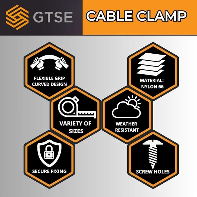 GTSE Black Nylon Plastic Cable Clamps, 3/8" Screw Mounts - Image 7