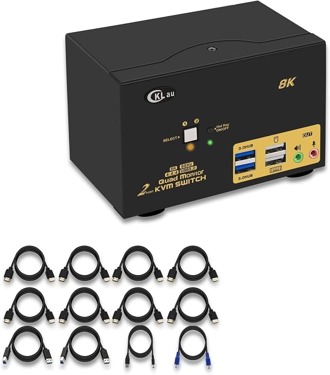 CKLau 2 Port USB 3.0 Quad Monitor KVM Switch HDMI 2.1 8K@60Hz 4K@144Hz by CKLAUTECHNOLOGIESINC