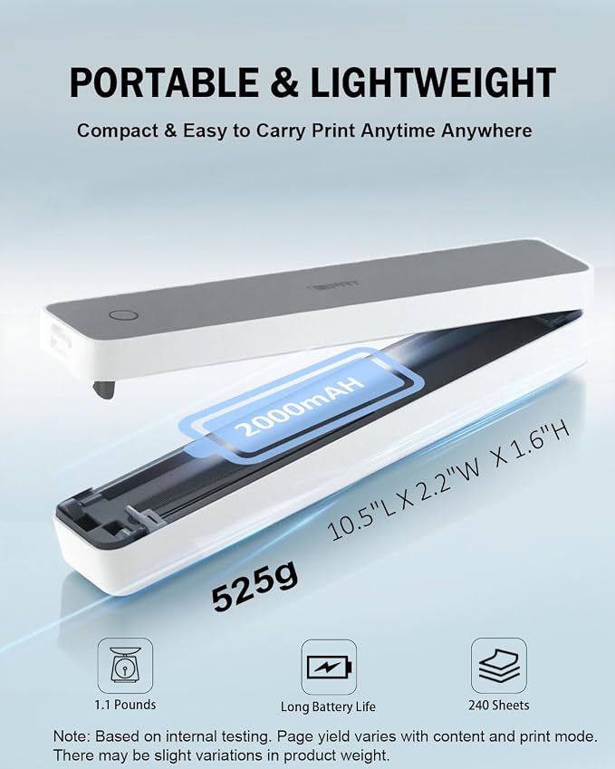Inkless Portable Printer for Travel, 300DPI Wireless Thermal Printer Support - Image 2