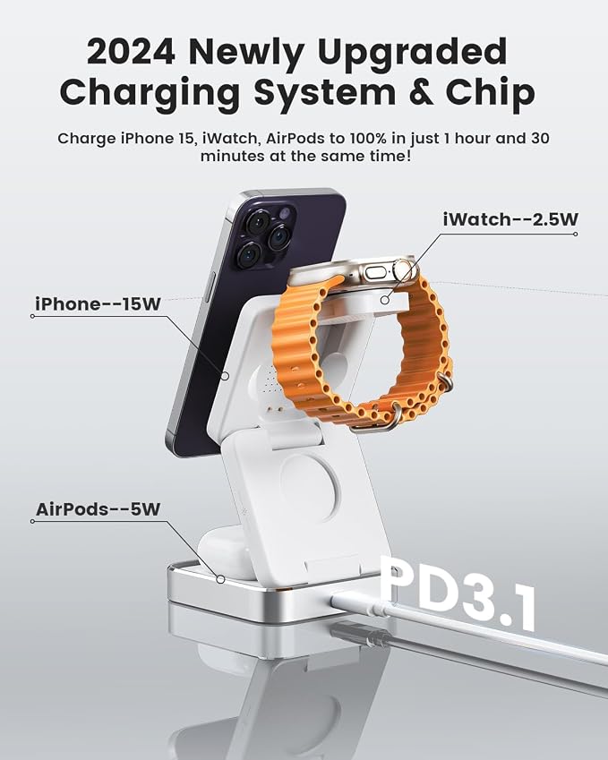 3-in-1 Wireless Charger for iPhone, 15W Fast Wireless Charging Station - Image 4