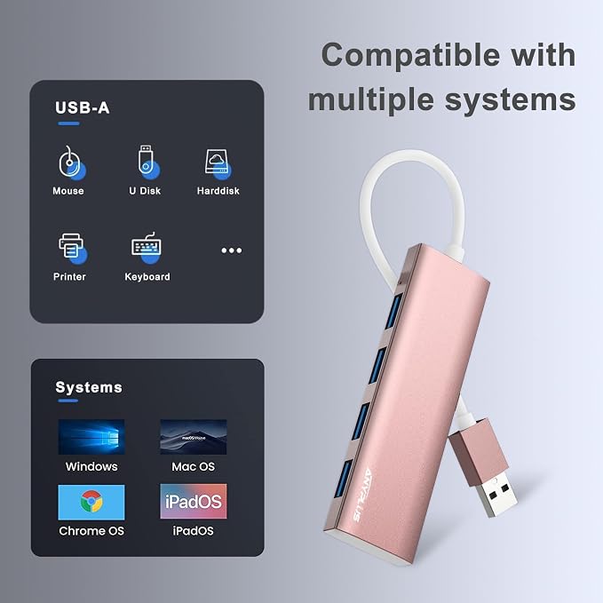 USB Hub, USB 3.0 Hub Aluminum Alloy Ultra Slim USB Splitter, Portable 4 Port - Image 5