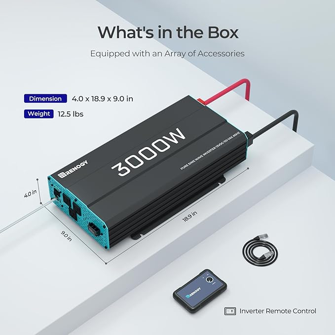 Renogy Inverter P2 3000 watt Pure Sine Wave Inverter, Solar Car Power Inverter - Image 8