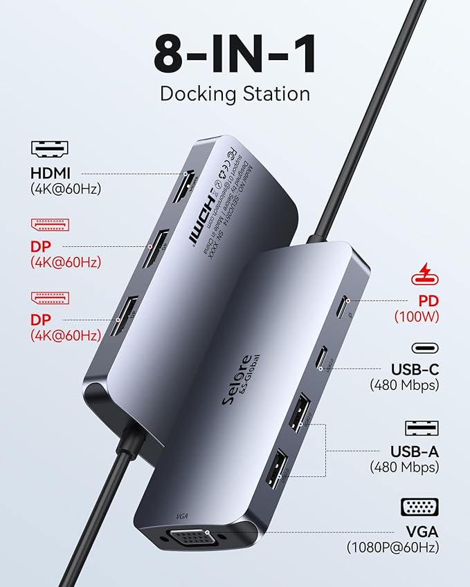 USB C Docking Station Dual Displayport Monitor, USB C Hub Displayport - Image 2