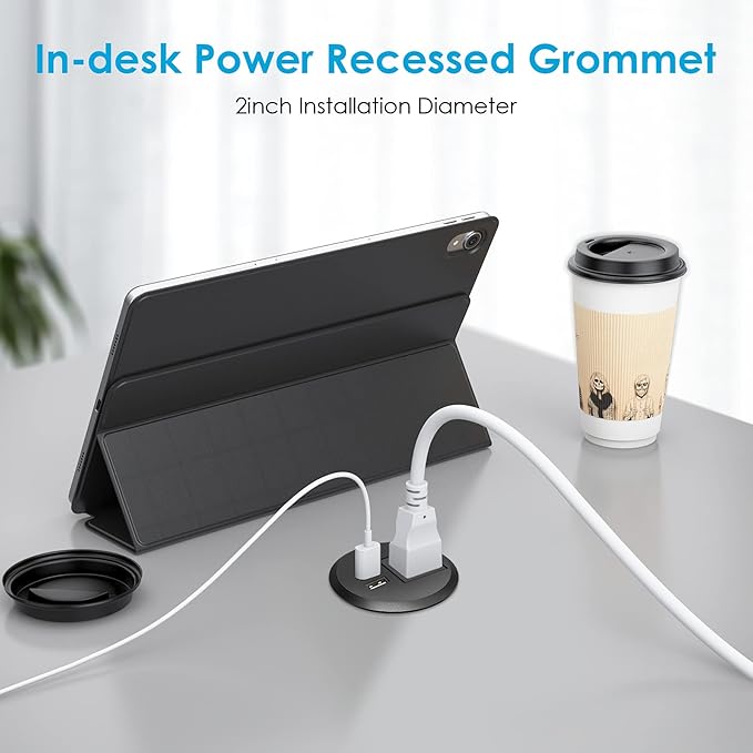 Jgstkcity Desktop Power Grommet, 2 inch, 1 AC Outlet and 2 USB Ports, 6.56ft - Image 3