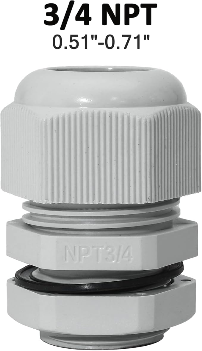 20 Pcs 3/4" NPT Nylon Cable Glands, IP68 Waterproof Adjustable Cord Grip Cable - Image 2