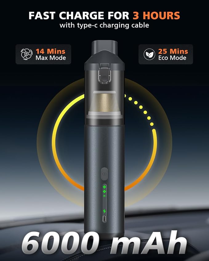 Car Vacuum Portable with 16000Pa Powerful Suction, Handheld Vacuum Cordless - Image 6
