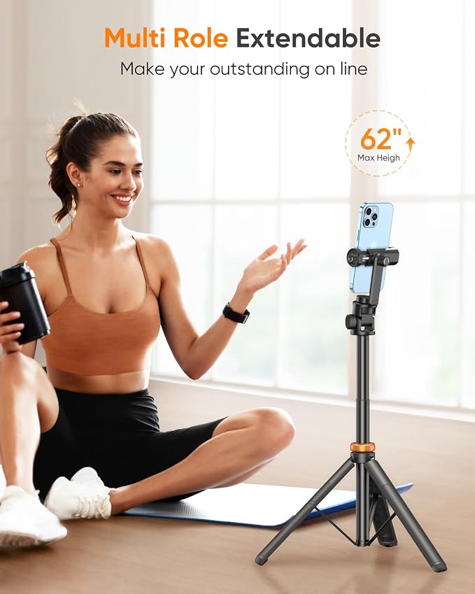 EUCOS 62" Phone Tripod, Tripod for iPhone & Selfie Stick Tripod - Image 3