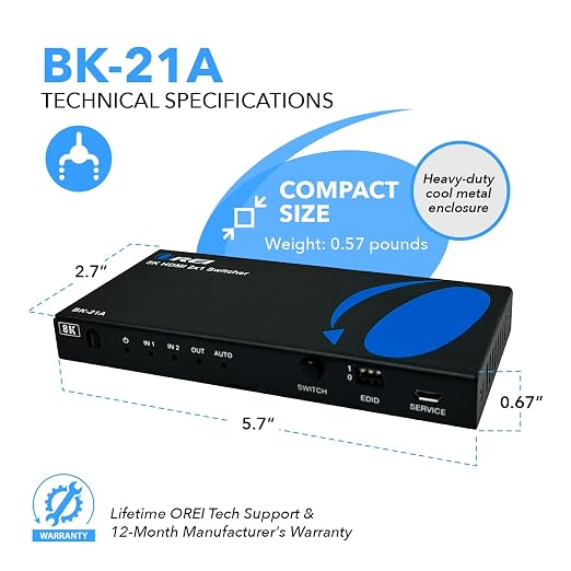 OREI 8K HDMI 2.1 Switch 4K@120hz Switcher 2 in 1 Out, - Image 5