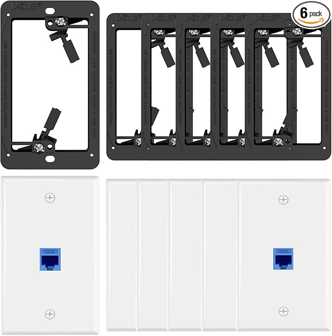 VCE 6-Pack Ethernet Wall Plate, CAT6 RJ45 Wall Plate by VCE