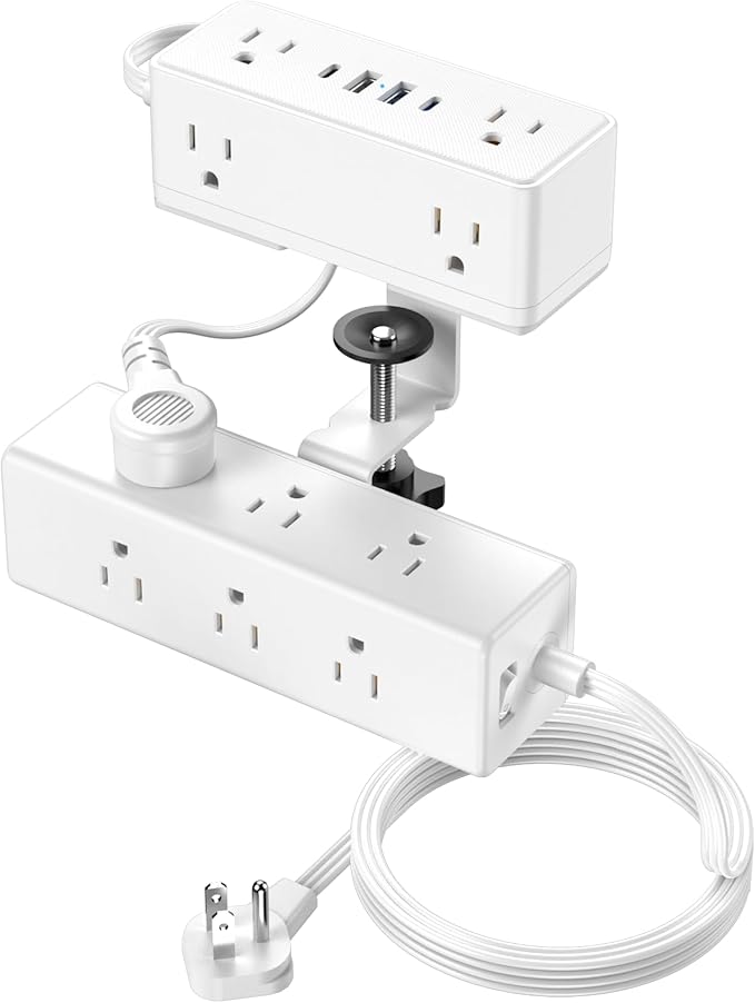 Dual Layer Desk Clamp Power Strip, 19 in 1 Desktop Edge Mount Surge Protector by VILONG