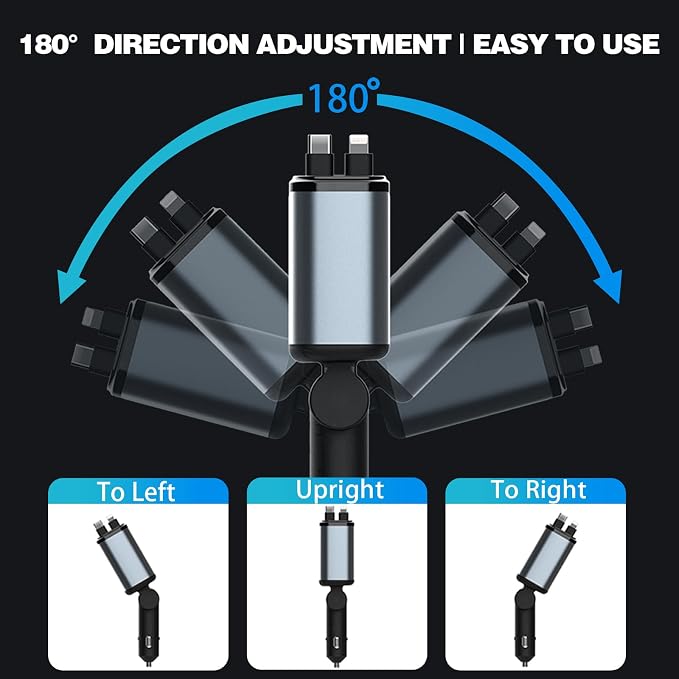 Starlight Retractable Car Charger, 66W Fast Car Chargers Adapter 4 in 1 - Image 5