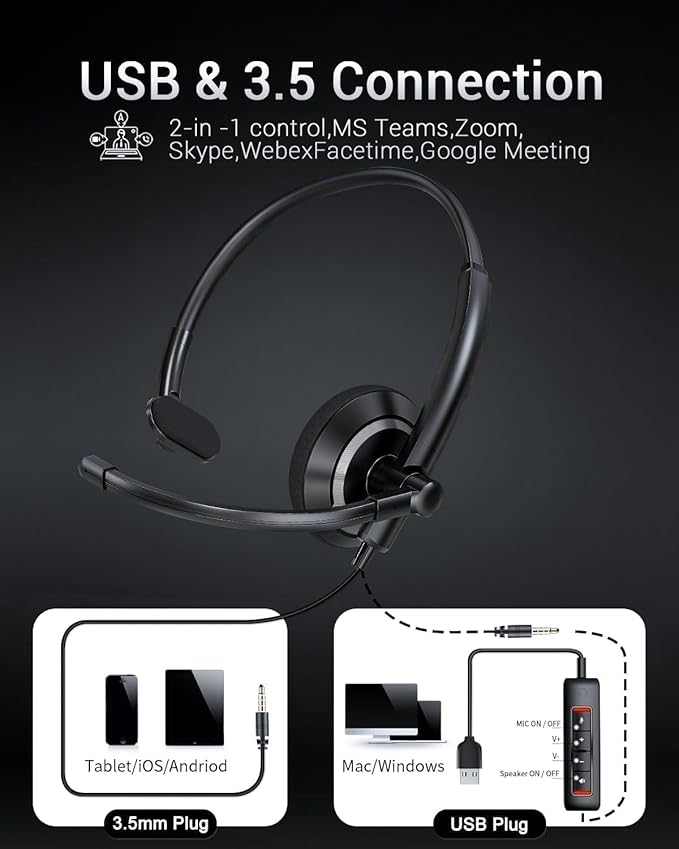 USB Headset with Microphone for PC - Image 2