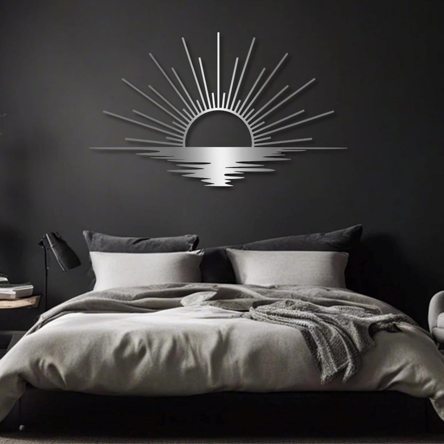 Sunrise Metal Wall Art, Metal Sun Wall Decor, Metal Sun Outdoor Decor, Large Metal Sun Wall Art, Sun Wall Art, Boho Sun Wall Art, Sunshine Metal Sign, Living Room Bedroom Wall Hangings (Black, 35"x 20"| 90x53cm )