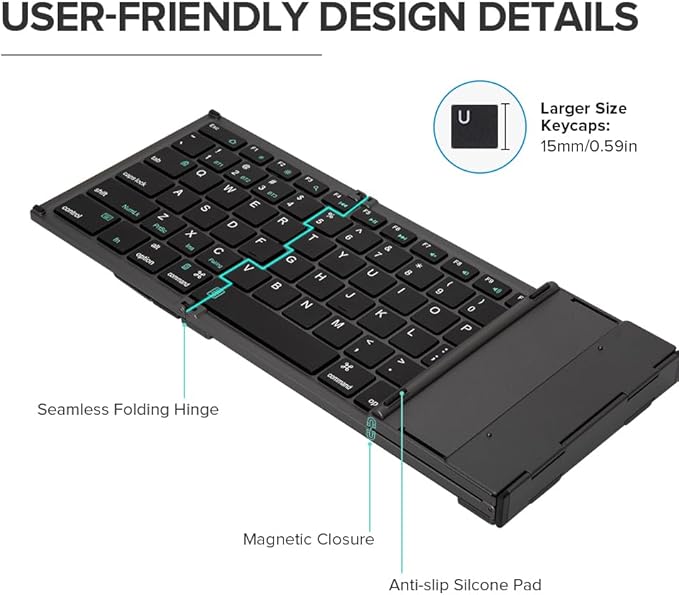 DeLUX Full Size Folding Keyboard 78 Keys, Wireless Bluetooth Keyboard - Image 6