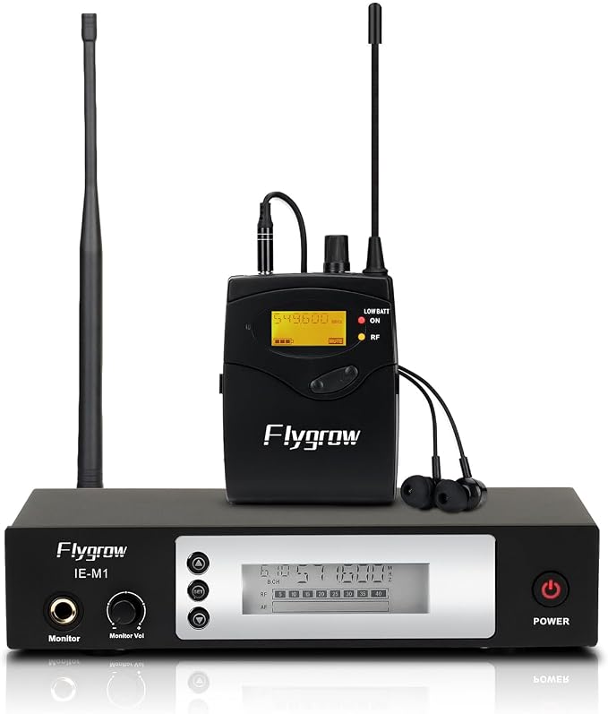 Pro UHF Wireless in Ear Monitor System, Metal IEM Dual Channel Wireless by Flygrow