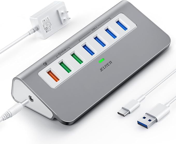 Powered USB-C 7-Port Hub, USB 3.2 Gen 2 Adapter by Jeliyea