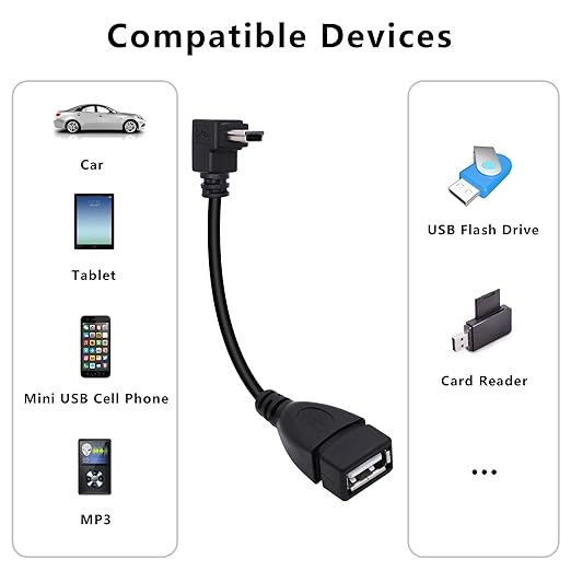 90 Degree Mini USB to USB A OTG Adapter Cable 5.5in Down Angle Mini USB 5-Pin - Image 5