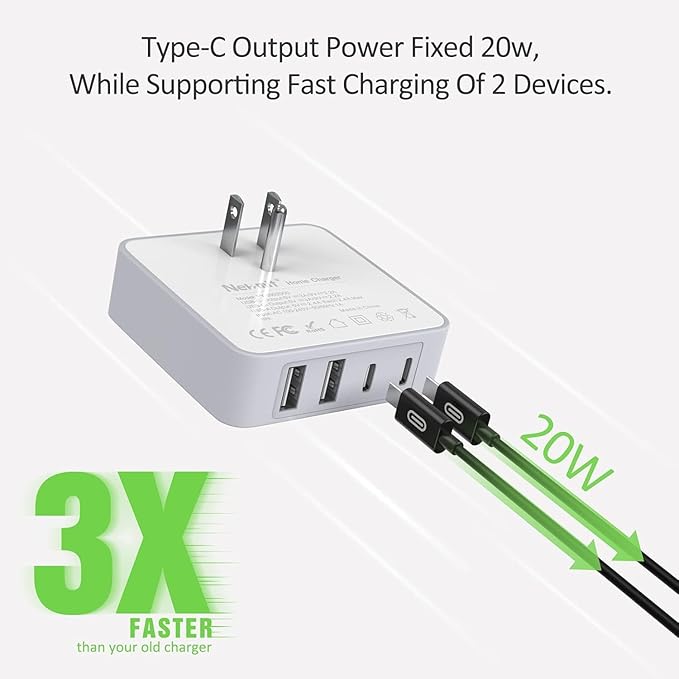 Nekmit USB C Charger, 52W 4-Port Thin Flat Fast Wall Charger - Image 3