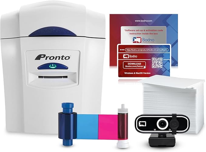 Bodno Magicard Pronto ID Card Printer & Complete Supplies Package ID Software by Bodno