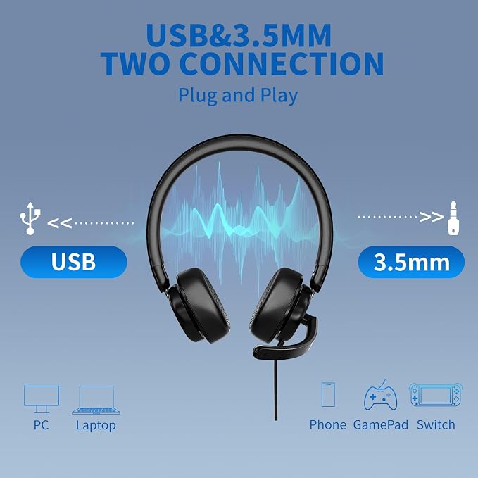 USB Headset with Microphone for PC, Computer Headset with Noise Canceling - Image 4