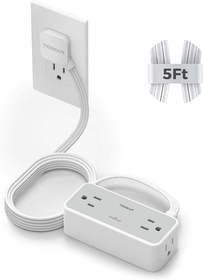 5FT Flat Extension Cord, TESSAN Surge Protector Power Strip by TESSAN