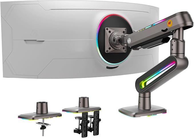 RGB Gaming Monitor-arm for Flat/Ultrawide/Curved Monitors 32 to 60 inch by NBERGONOMIC