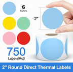 6 Rolls 2" Color Circle Direct Thermal Stickers Labels, Self-Adhesive Round - Image 2