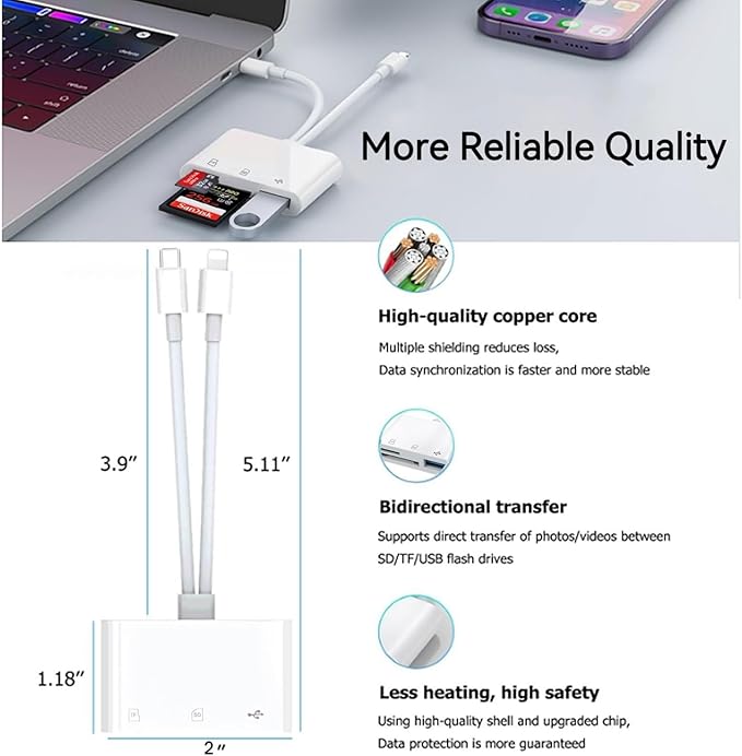 SD Card Reader for iPhone iPad Mac, USB C and Lightning Dual Connector Memory - Image 6