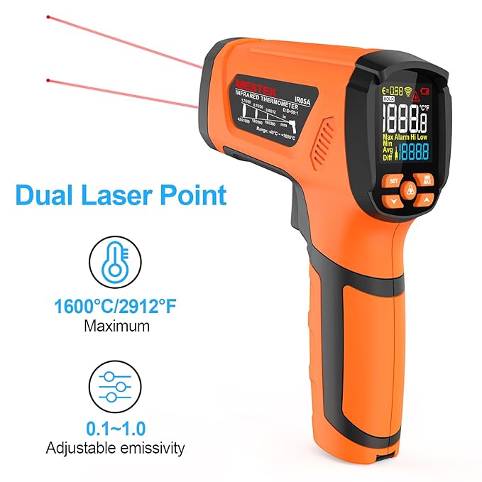 MESTEK Infrared Thermometer Temperature Gun -40℉~2912℉, High Temp Thermometer - Image 9
