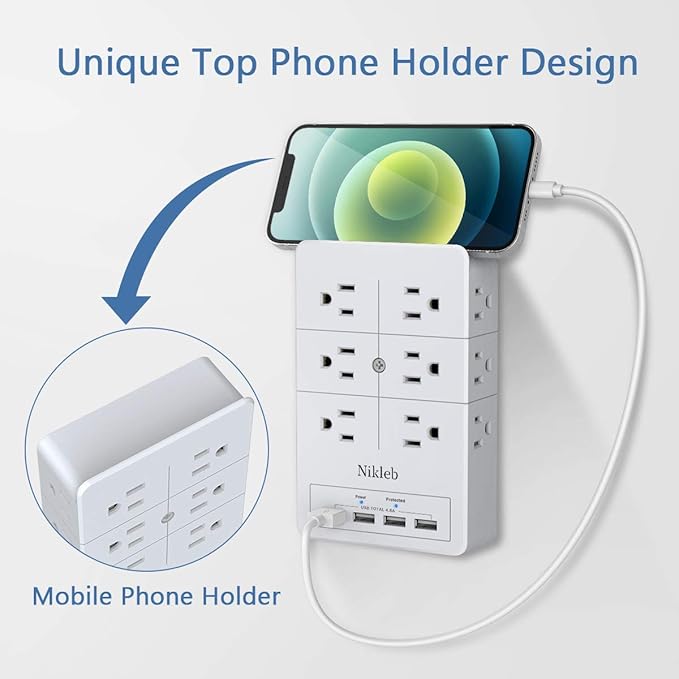 Surge Protector Nikleb 2-Pack, Wall Charger Box Multiports Total 4.8A, - Image 3