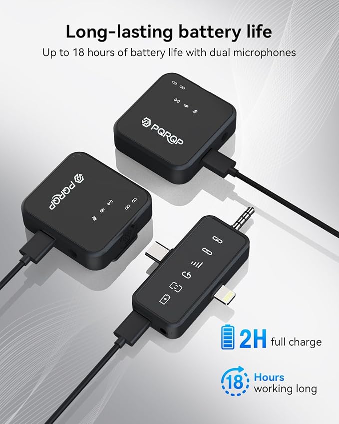 PQRQP 3 in 1 Microphone for iPhone/Android/Camera, Wireless Lavalier Microphone - Image 4