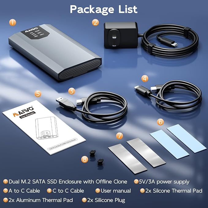 MAIWO Dual Bay M.2 SATA SSD Enclosure Cloner, USB3.1 Gen2 Type C 6Gbps - Image 7