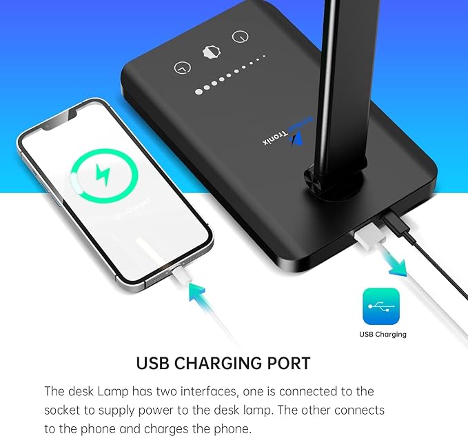 Ambertronix LED Desk Lamp with USB Charging Port, Dimmable Eye-Caring Reading - Image 3