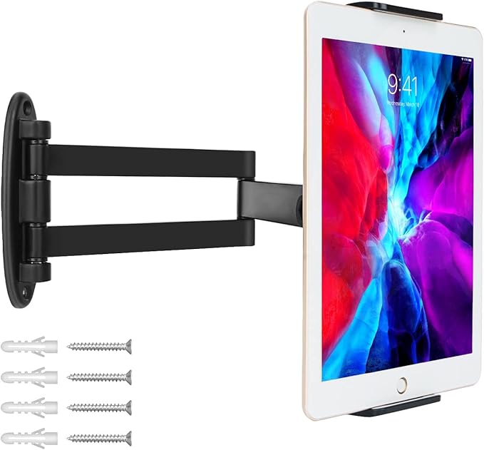 Tablet Wall Mount with Adjustable Long Arm Hinge 360° Swivel Bracket by GSRUAN